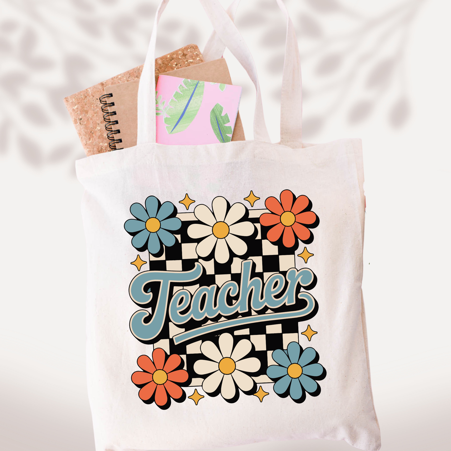 Tote bag - Teacher negro flores