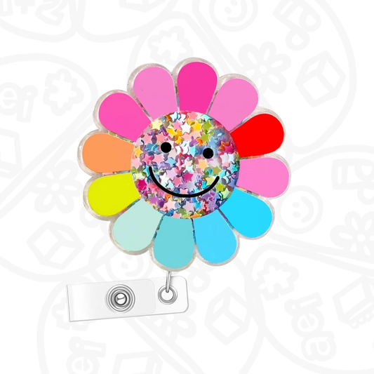 Porta gafete Flor con carita feliz