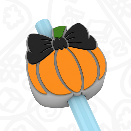 Straw Topper - Decoración para popote Calabaza con moño negro