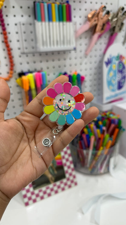 Porta gafete Flor con carita feliz